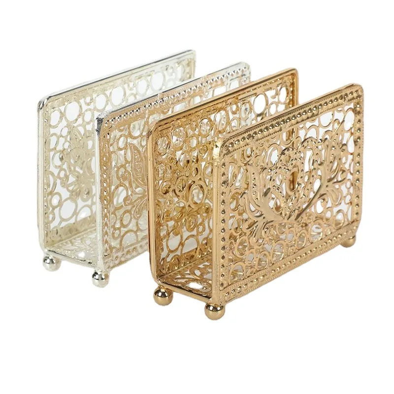 

light luxury desktop napkin holder Metal wrought iron openwork storage rack Western restaurant hotel vertical tissue holde