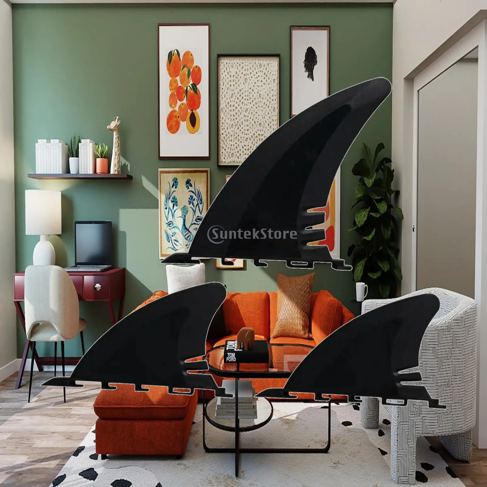 

Surfboard Deck Grip Thruster Fins Set PVC Hydrodynamic Design for Surfboard Traction Pad