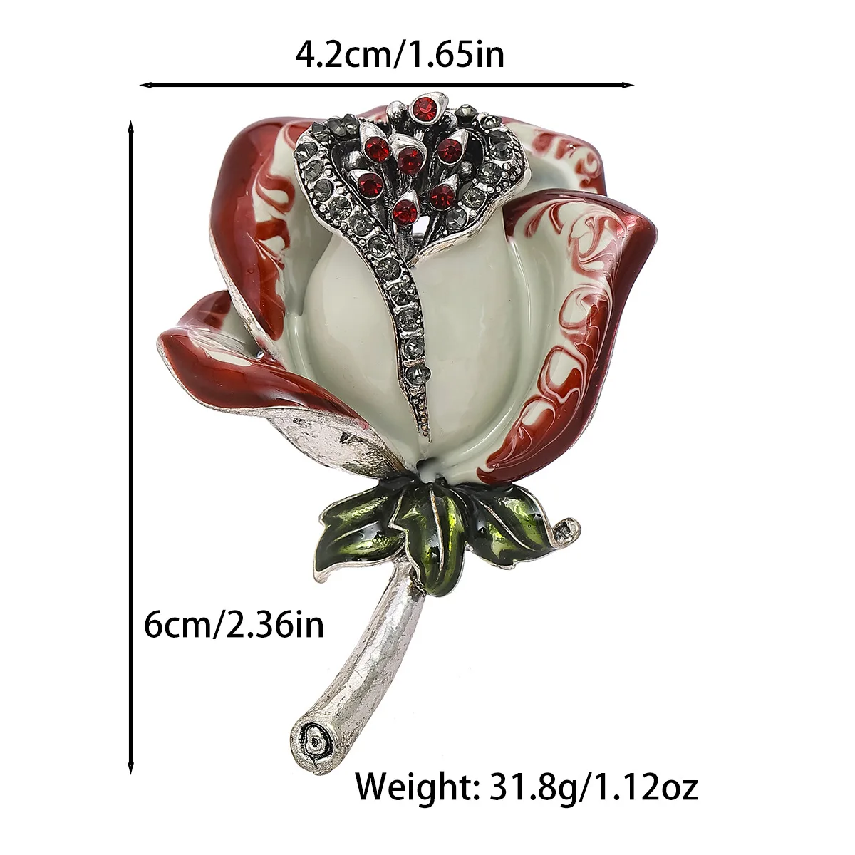 Hand drawn enamel inlaid diamond rose brooch, high-end exquisite retro brooch for floral dresses, rose accessories