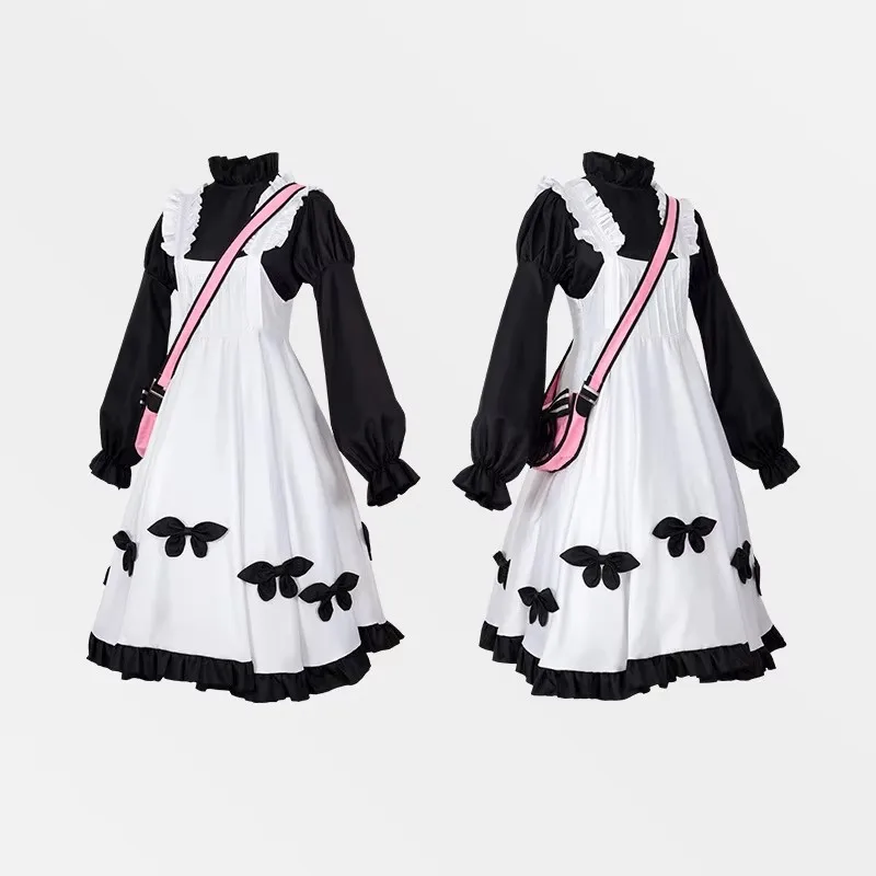 الهوية Vlawson الذاكرة أليس تأثيري حلي أسود أبيض بروتيل تنورة لوليتا امرأة خادمة Kawaii بدلة الحفلات #4