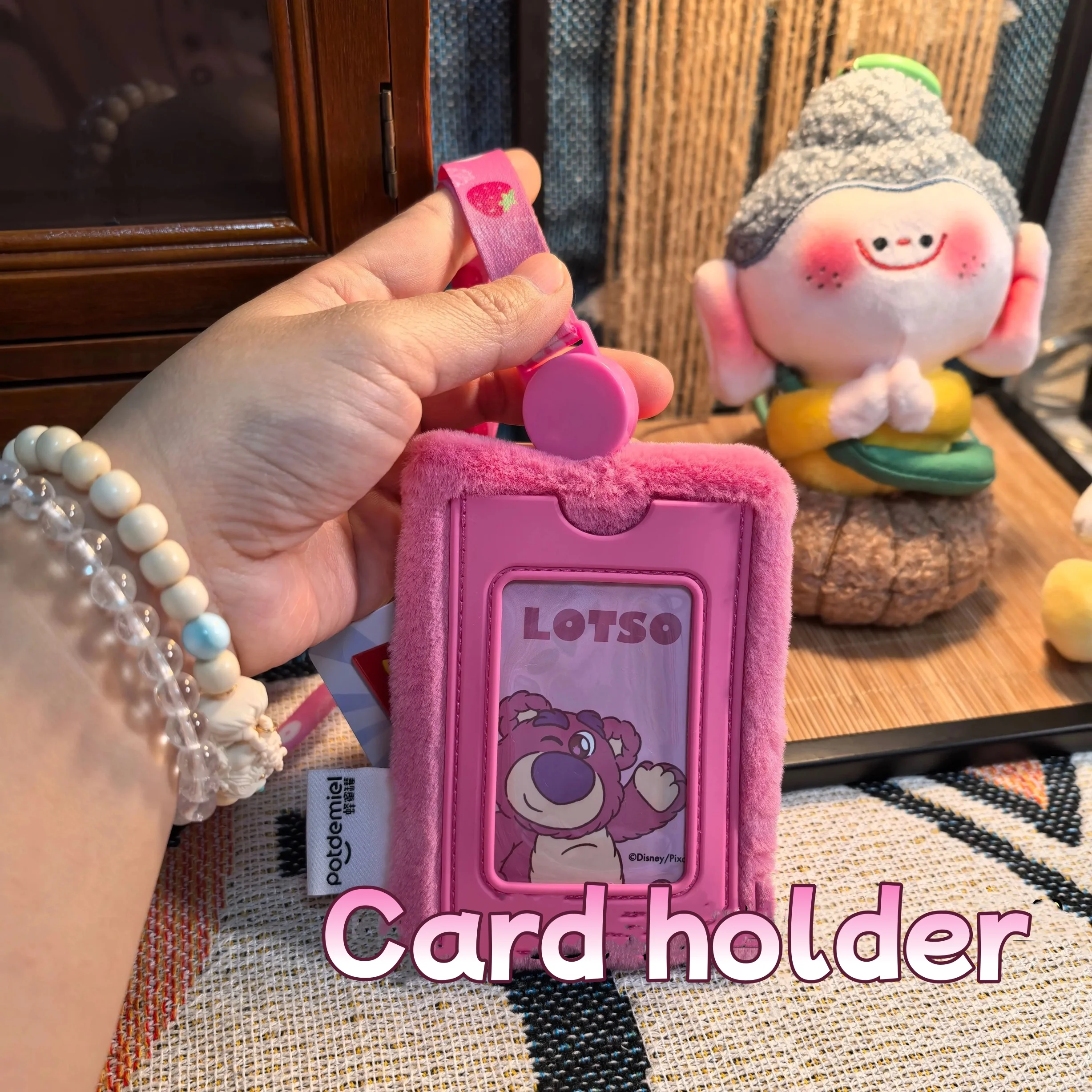 

Disney Plush card bag Strawberry bear ID card cover badge card cute student worker neck halter ladies birthday gift