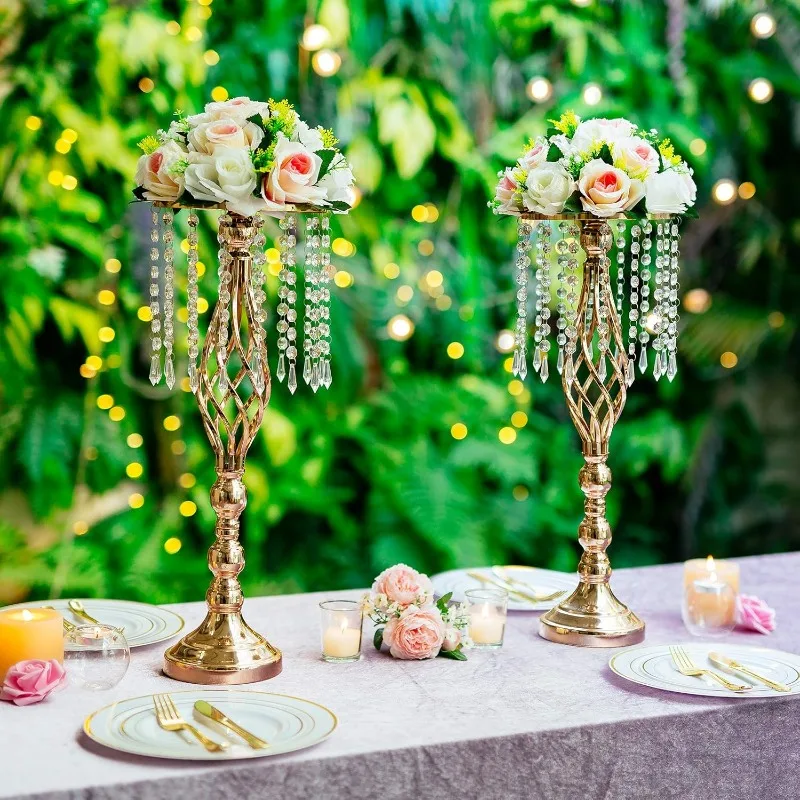 Wedding Table Flower Centerpiece Decoration - Gold Metal Flowers Floor Stand Living Room 19.3inch Tall Vases Decor Tables