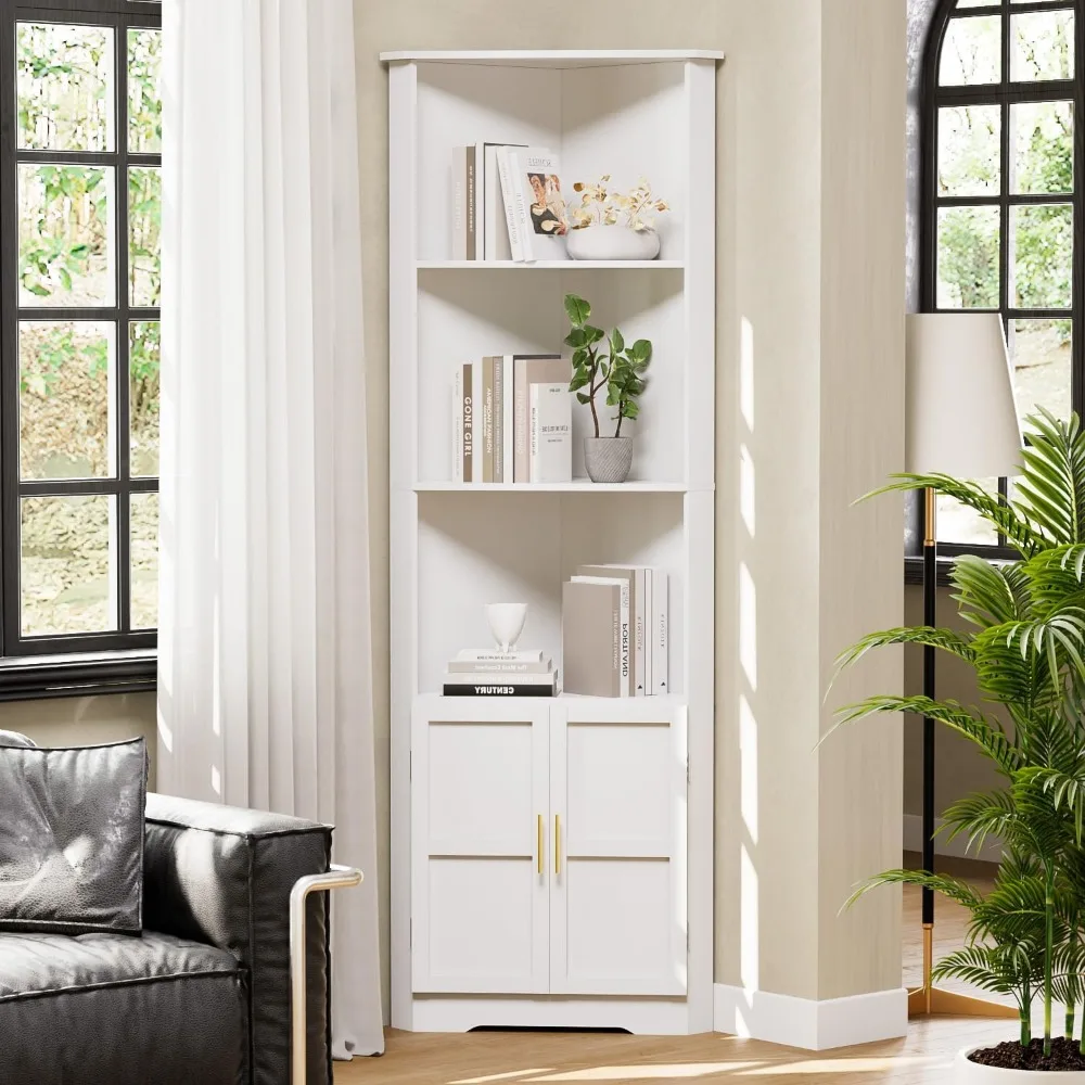 

67'' Tall Corner Cabinet with 2 Doors and Storage Shelves,Modern Storage Cabinet with Barn Door Design, Home Space Saver for Liv