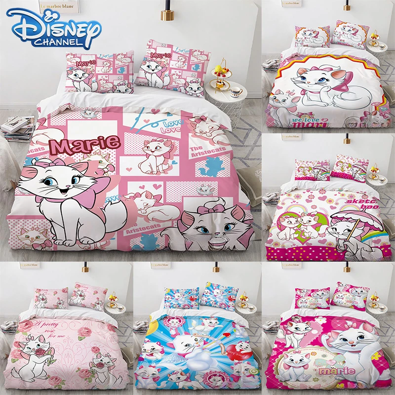 

Комплект постельного белья Disney Anime Marie Cat Queen King Size Kawaii, комплект постельного белья для девочек, детский пододеяльник, наволочка, детский подарок