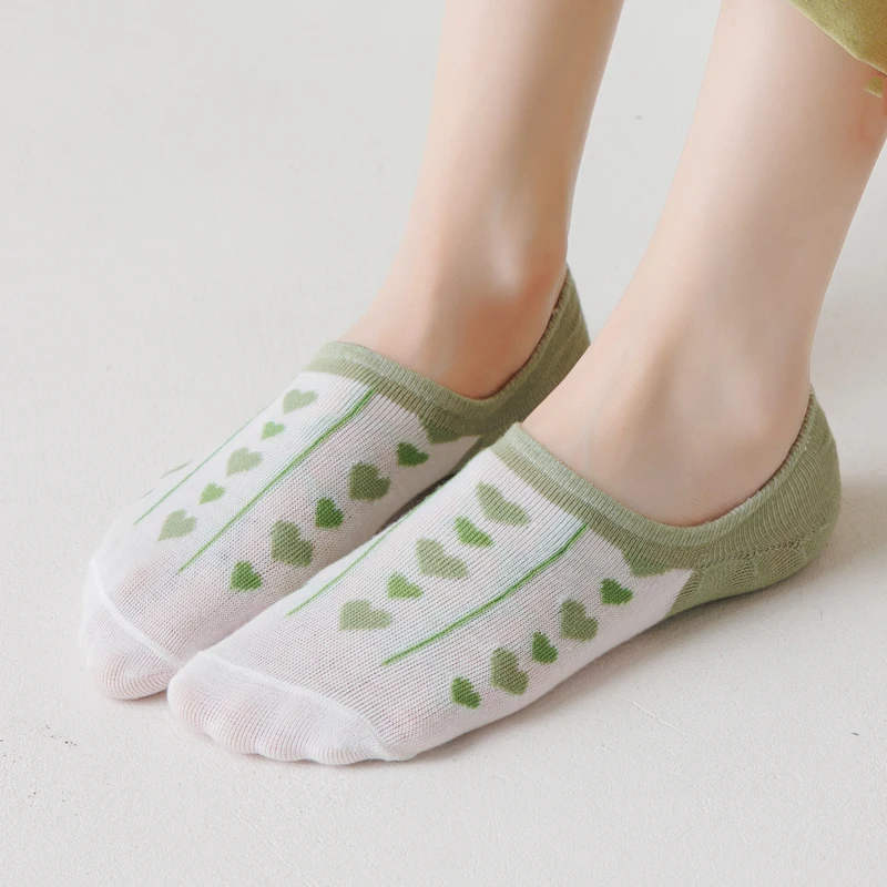 5 Pairs/Lot Summer Thin Boat Socks Women Non-slip Cool Socks Set Cute Love Flowers Plants Fashion New Kawaii Sock Dropshipping