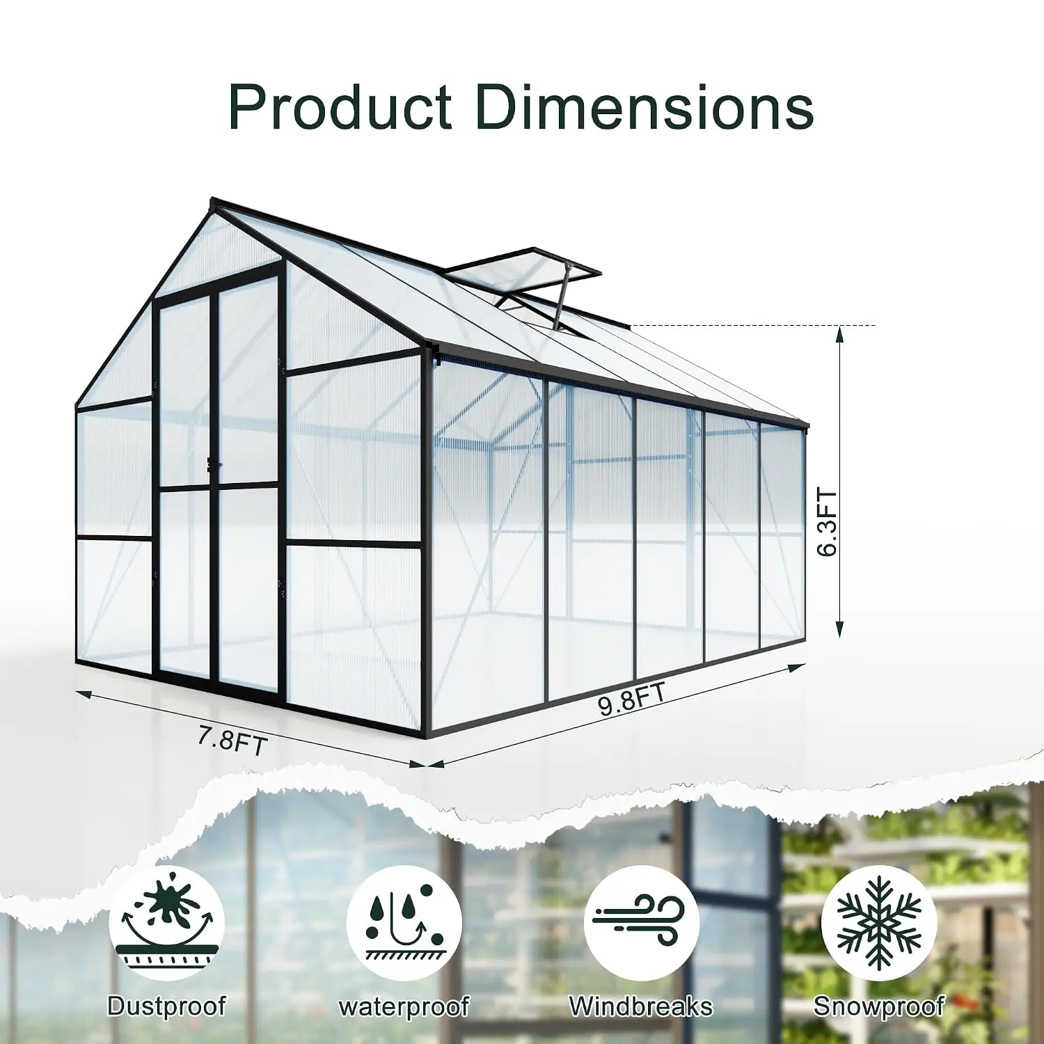 8X10 FT Walk-in Greenhouse, Heavy Duty Large Greenhouses for Outdoors, Custom