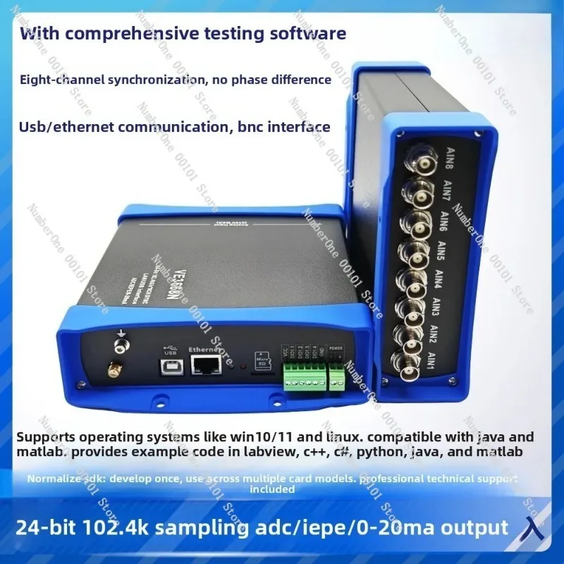 VE3668N Ethernet 24 Bit Data Acquisition Card 8 Channels 102.4k/s Sampling for LabVIEW uV Level Measurement