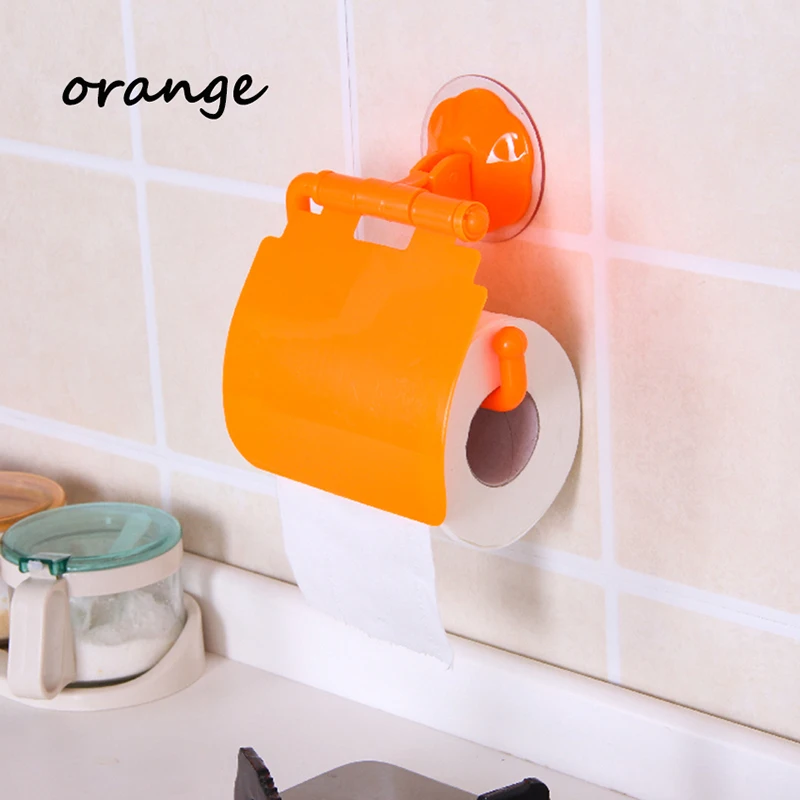 1PC Suction Cup Toilet Tissue Holder Portable Wall Mounted Toilet Tissue Holder Roll Papers Stand with Cover Bathroom Accessory