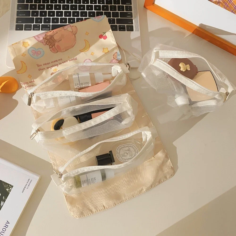 المرأة انفصال تيدي بير حقيبة مستحضرات تجميل لطيف 4 في 1 تخزين السفر المحمولة حقيبة العناية الشخصية سعة كبيرة منظم أدوات التجميل