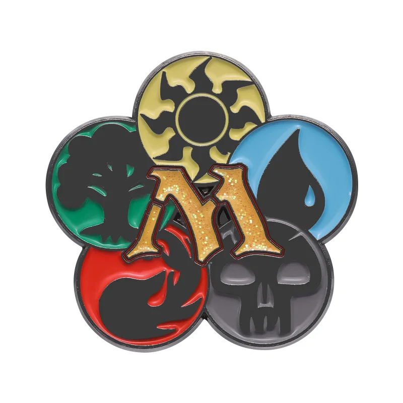 Magic Party Enamel Pin Sun Moon Water Fire Elements MTG Card Game Symbol Brooch Lapel Backpack Badge Jewelry Gifts