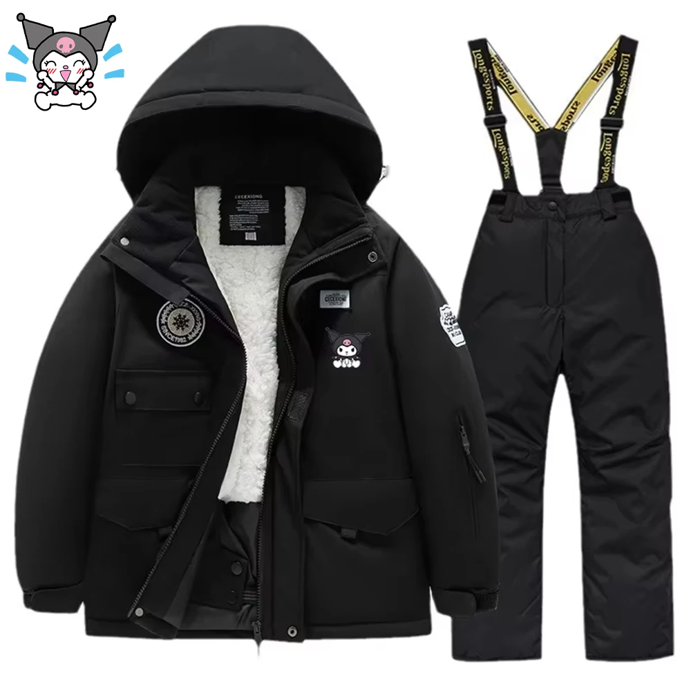 

High Quality Kuromi Children Ski Set Sanrio Waterproof Boy Girl Plush Thick Pant Snow Outdoor Jacket Warm Ski Set Christmas Gift