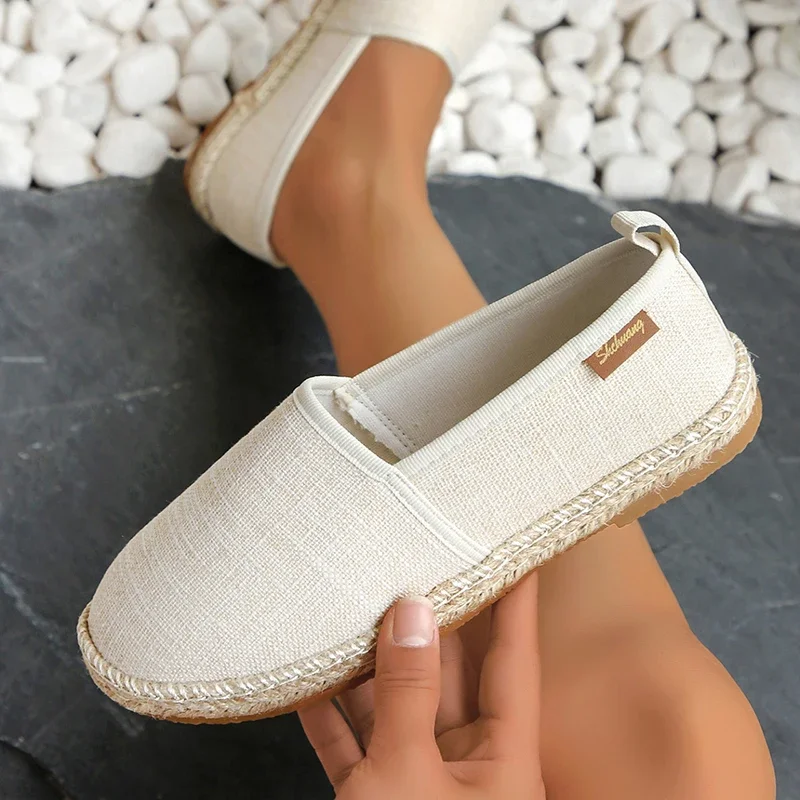 Comfortable Canvas Flat Shoes Women Breathable Non-Slip Espadrille Shoes Woman 2024 Summer Solid Color Shallow Casual Flats