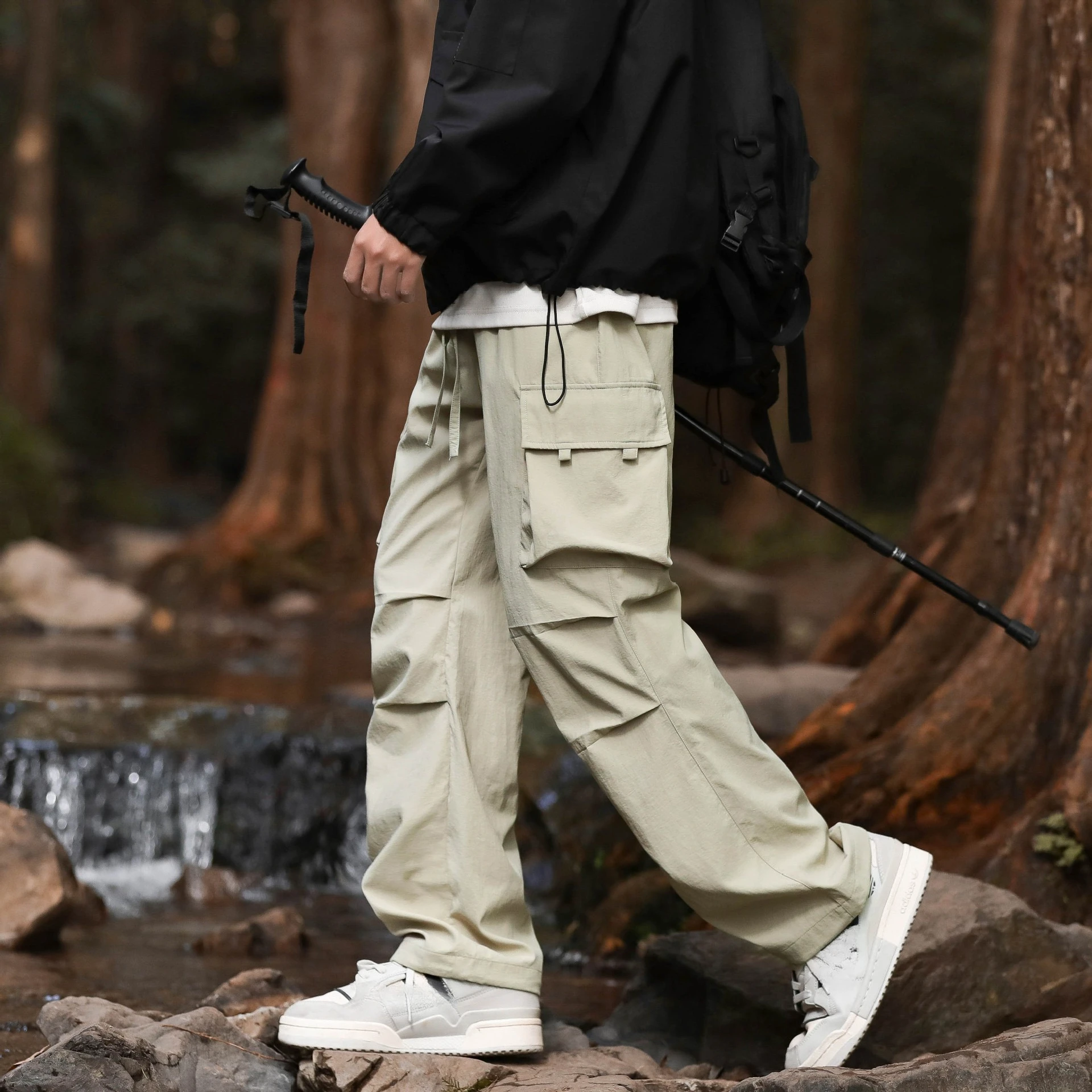 

Весна-Осень 2024, новые модные мужские однотонные повседневные свободные брюки-карго с несколькими карманами, мужские простые базовые брюки, одежда