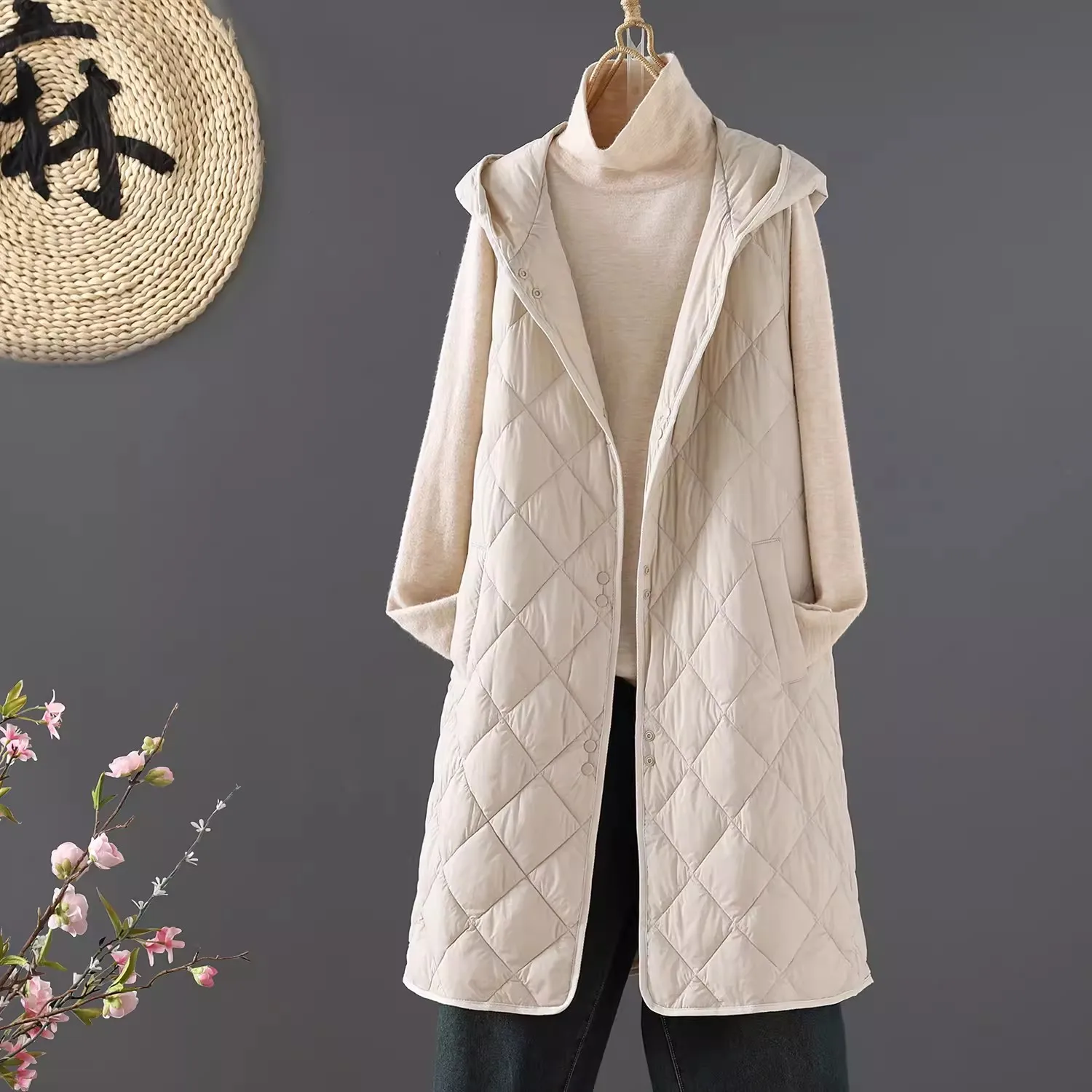 

2024 New Autumn Winter Down Cotton Women Waistcoat Sleeveless Cotton-Padded Female Vest Coat Slim Warm Quilted Bottoming Liner