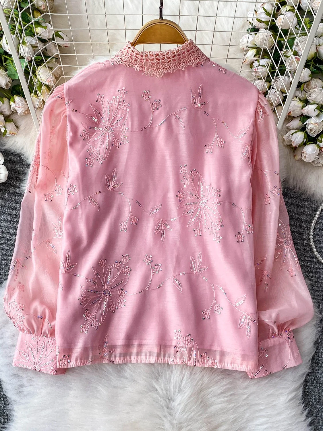 Schwere Stickerei Pailletten Spitze Kragen Lose frauen irt Sommer Neue Sle Abnehmen Oberbekleidung Koreanische Sle Pendeln Faion