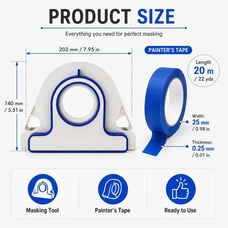 Ferramenta Aplicadora de Fita de Mascaramento para Pintura, Dispensador de Fita para Bordas de Parede, Calafetagem, Selagem de Juntas de Azulejos e Fissuras, para Reforma Doméstica DIY