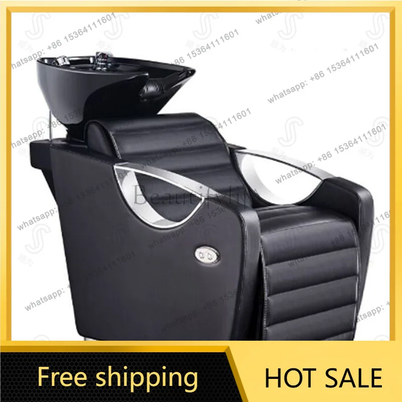 Factory Direct Sales Electric Shampoo Bed Stainless Steel Hair Salon Ceramic Basin Semi-Reclining Flush Bed