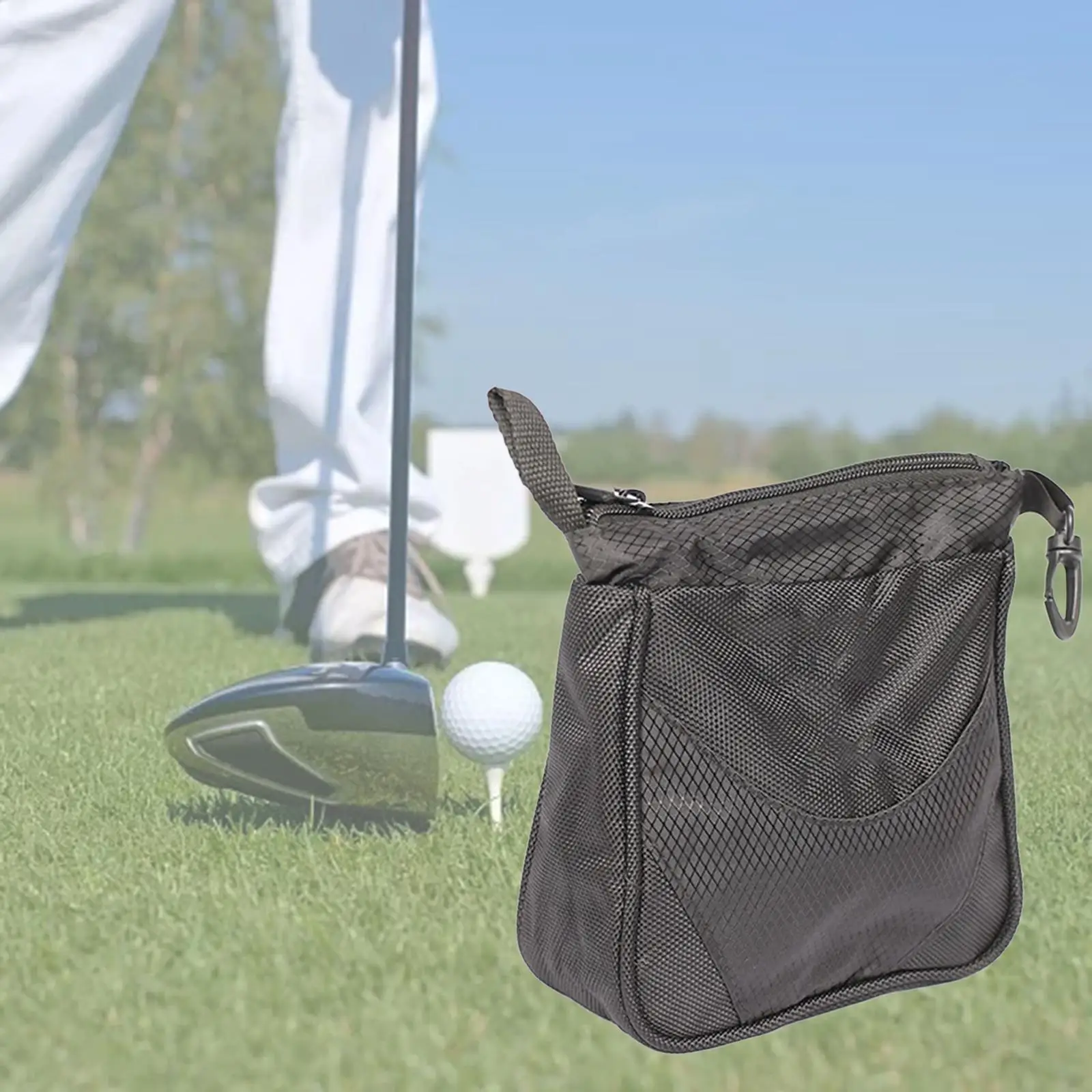 Bolsas para pelotas de Golf, soporte para camisetas de Golf con cremallera, portátil, ligera, grande, de malla negra, organizador, bolsa de