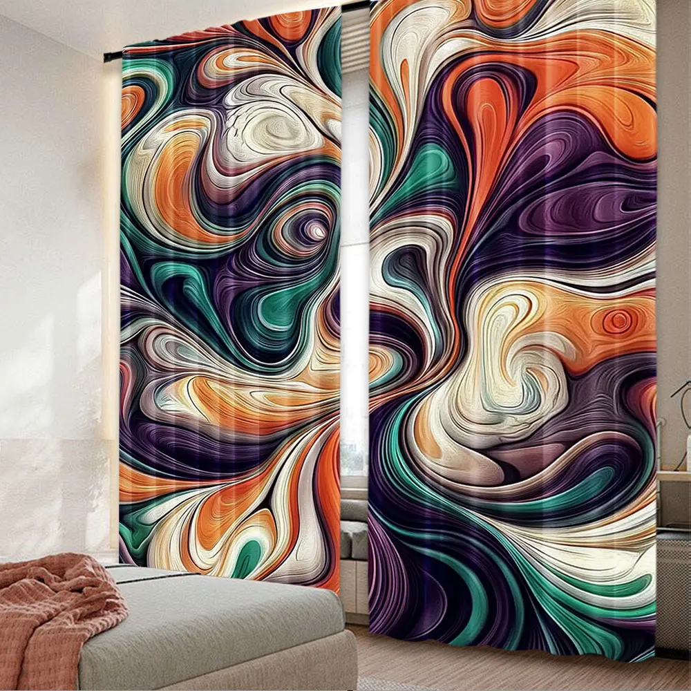 Cortina colorida de arte abstracto, integración groovy de la composición de Jumbling Dreamy, adecuada para dormitorio, baño y comedor, 2 uds.