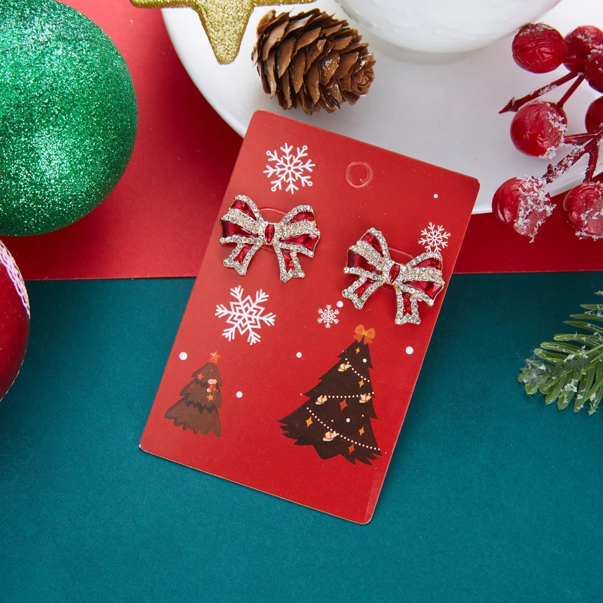 Weihnachts-Strass-Stern-Weihnachtsmann-Ohrhänger für Damen, modische rote Schleifen-Weihnachtsstangen-Weinglas-Socken-Ohrringe, Neujahrs-Schmuck – Detail 31