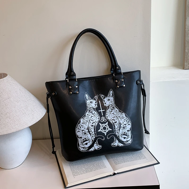 Bolso de mano de PU con remaches de gran capacidad, cremallera sólida, personalidad exquisita, bolsos de hombro góticos oscuros de lujo para mujer, novedad de 2025