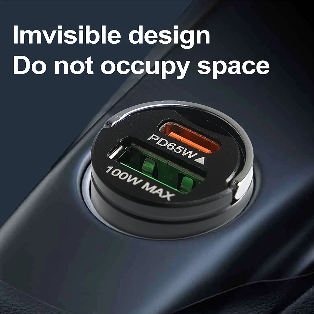 100W USB C Car Charger PD QC Fast Charging All Metal Mini Cigarette Lighter Adapter for Phone Laptop