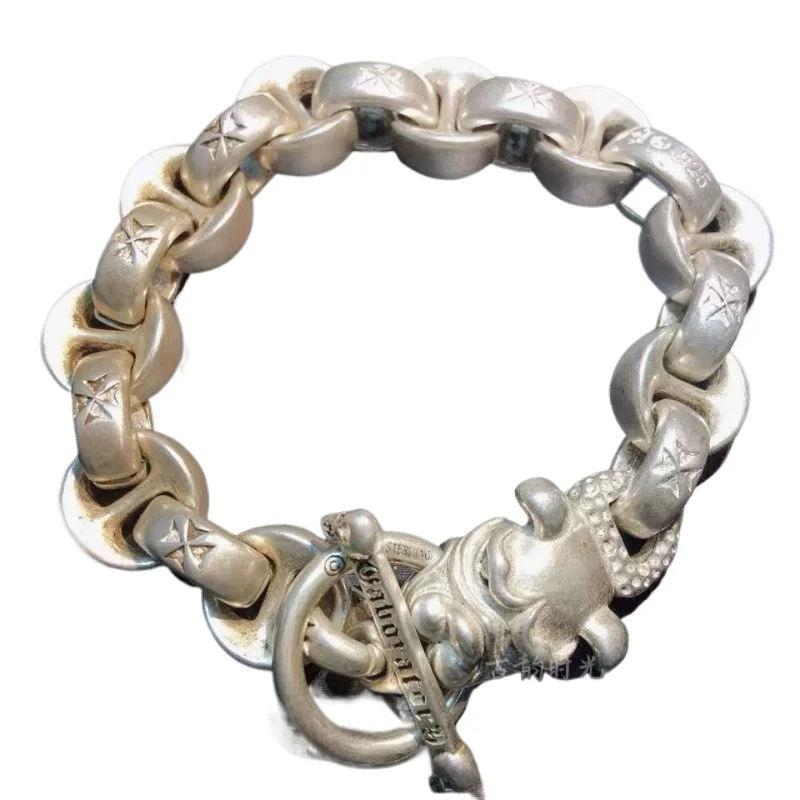 Old Tibetan Silver Hand-made Nepal Auspicious Animal Head Bracelet jewelry Domineering Transshipment Men and Women Couple Gift