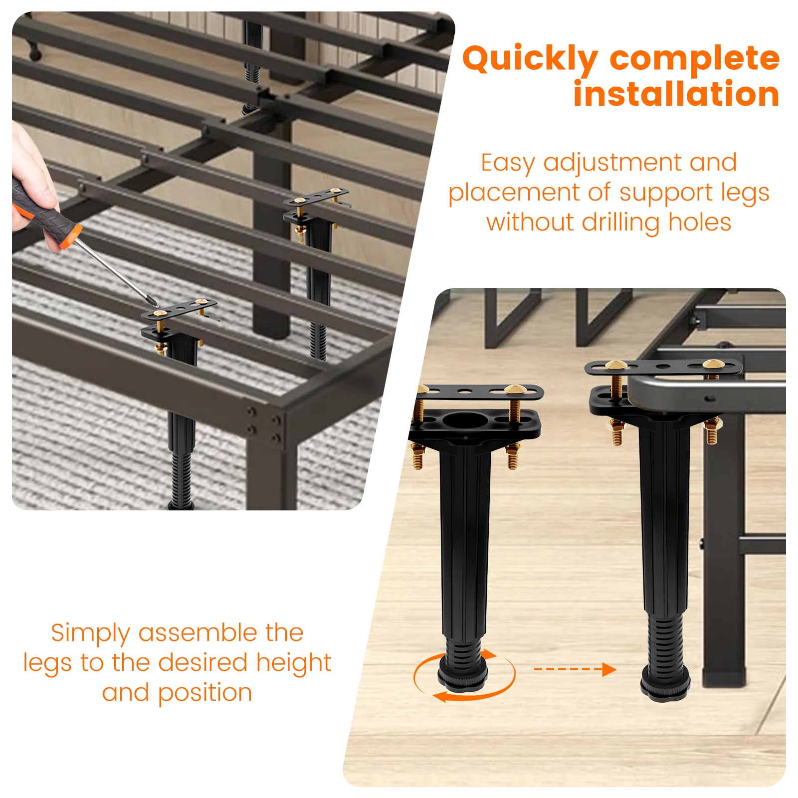 6Pcs Bed Frame Support Leg Plastic Frame Centre Slats Support Leg Height Adjustable Bed Frame Support Foot Thickened Frame
