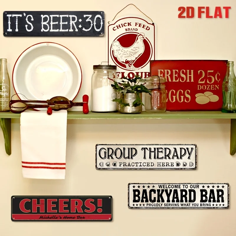 4pcs Vintage Metal Wall Decor Tin Sign Set - 