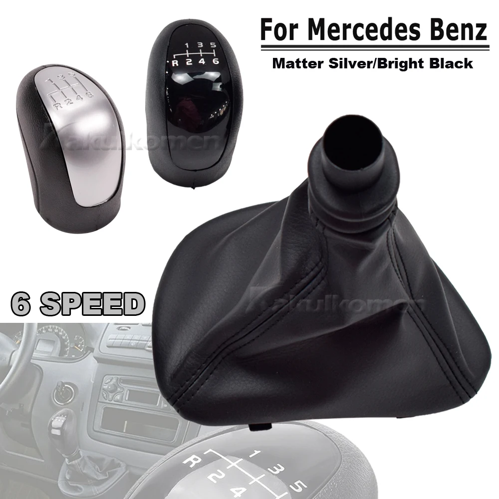 Schaltknauf Schalthebelkopf mit Leder-Manschette für Mercedes Benz Vito Viano W639 2003-2010 Schwarz 6-Gang Schaltgetriebe – Detail 1