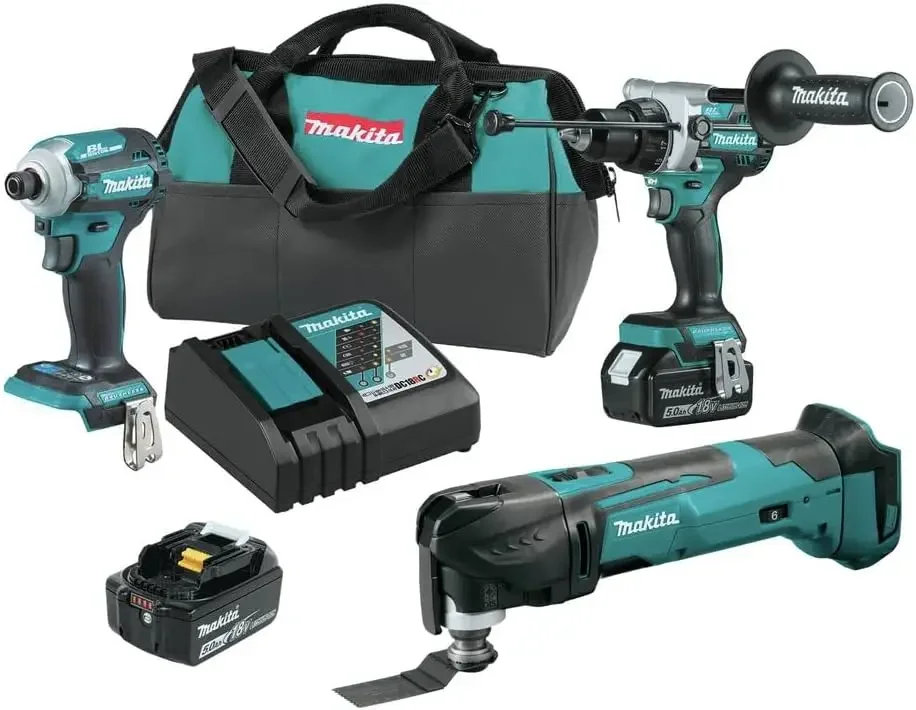 Lithium-Ion 1/2 in. Cordless Hammer Driver Drill and 4 Speed Impact Driver Combo Kit with Oscillating Multi‑Tool Bundle