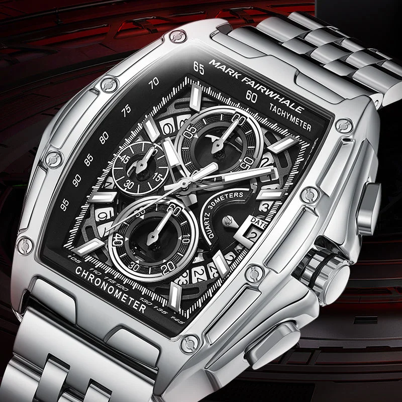 

Mark Fairwhale Fashion Watch For Man Luxury Waterproof Tonneau Watch Men Casual Chronograph Quartz Wristwatch Boy Reloj Hombre