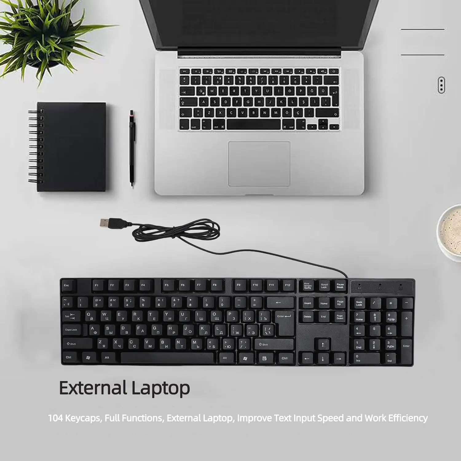 คีย์บอร์ดเกมมิ่งแบบมีสาย USB 104 ปุ่ม ดีไซน์ตามหลักสรีรศาสตร์สำหรับใช้งานในสำนักงานและการเล่นเกม คีย์บอร์ดภาษารัสเซีย สเปน ฝรั่งเศส และอาหรับ