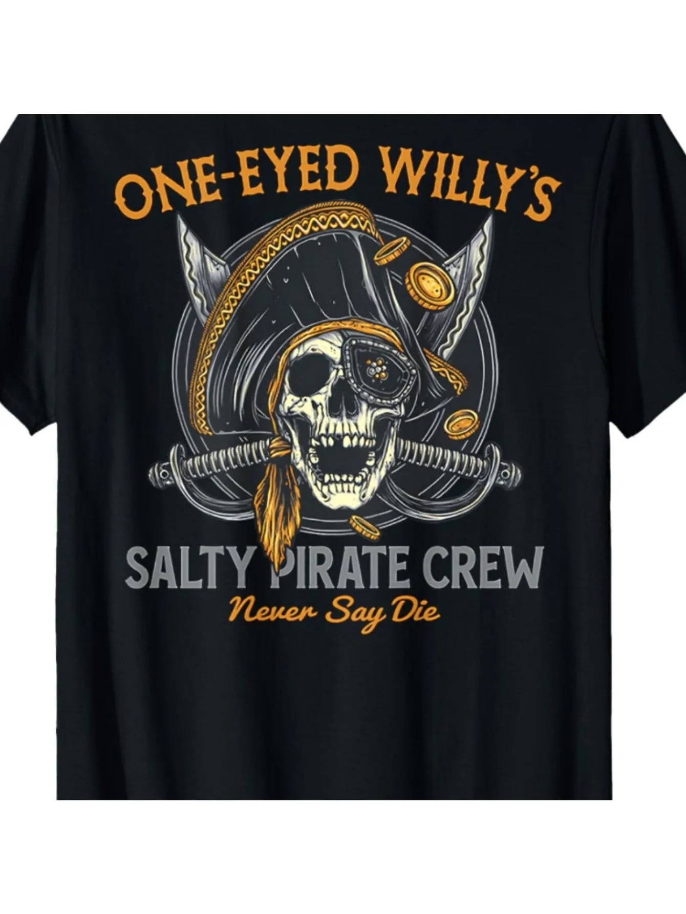 

Men'S Plus Size Pirate Crew Graphic T-Shirt - "Never Say Die" Edgy Design with Skull & Crossbones