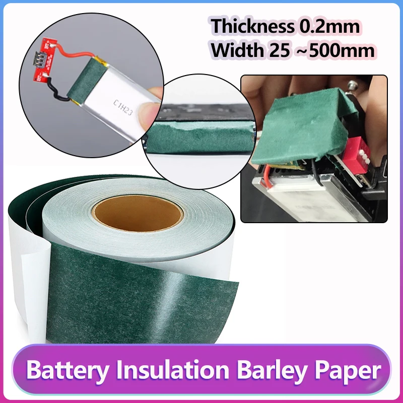 

Insulation Gasket Barley Paper Width 25mm ~ 500mm With Adhesive Glue For 18650 Li-ion Battery Pack Cell Electrode Insulated Pads