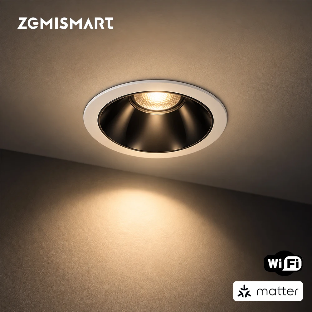 Matter WiFi LED 12W Round Recessed Spotlight Anti-Glare Dimmable Ceiling Light Works with Homekit Smartthings Alexa Google Home