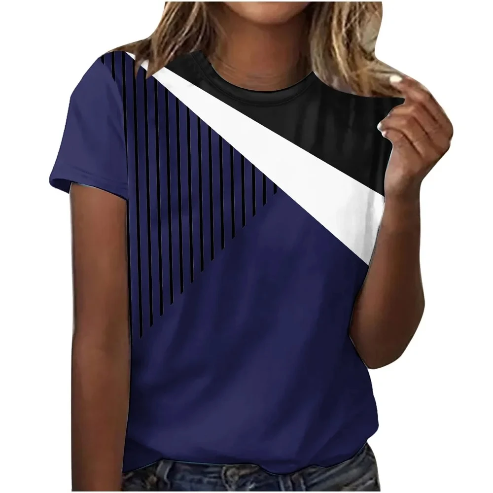 

Summer Fashion T-Shirt Women Simple Diagonal Stripe 3D Printed Street Casual Harajuku T-Shirt Women O-Neck T-Shirt Tops Clothing