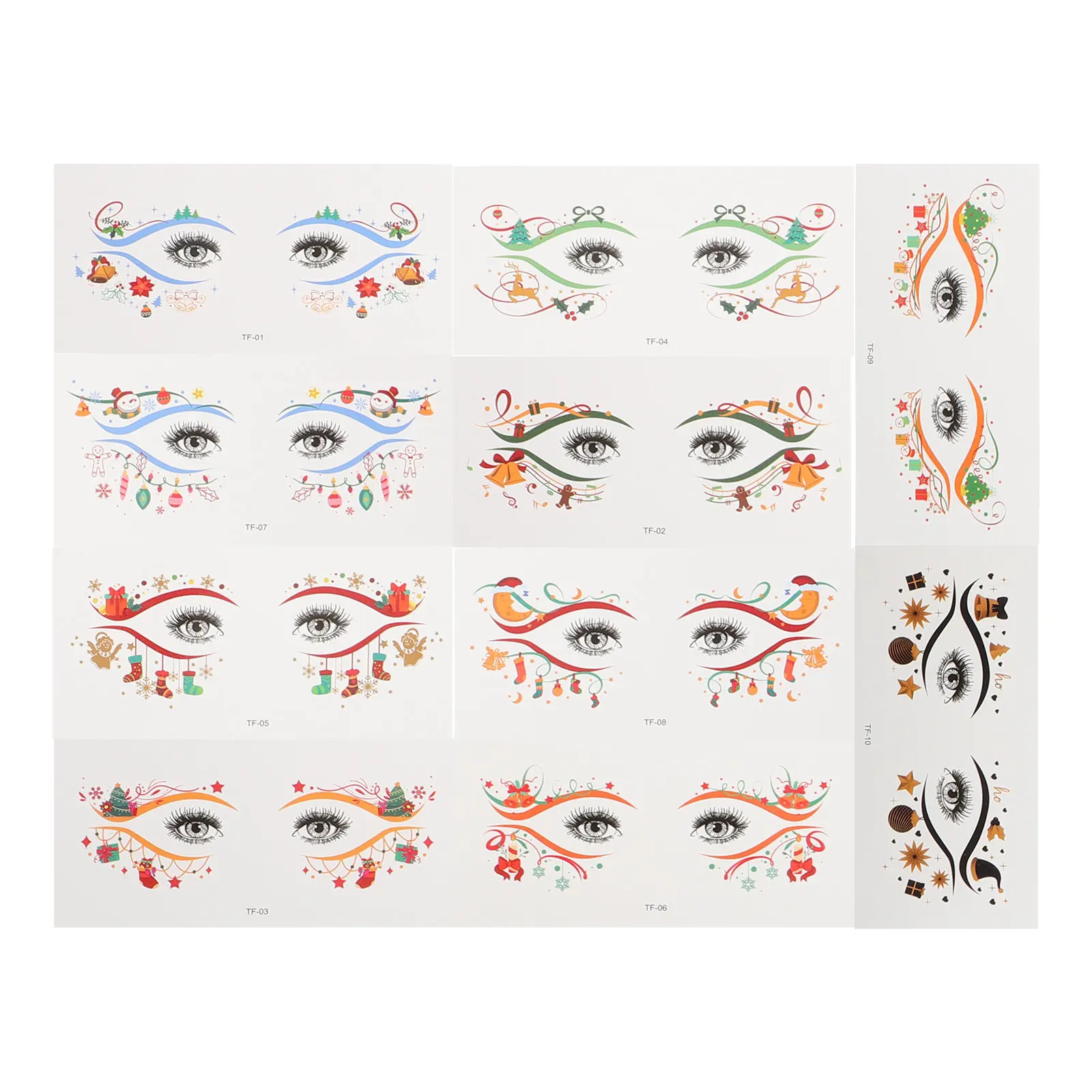 

10 Sheets Christmas Temporary Face Tattoos Cute Kids Eye Stickers for Holiday Parties Festive Xmas Party Favors Decals