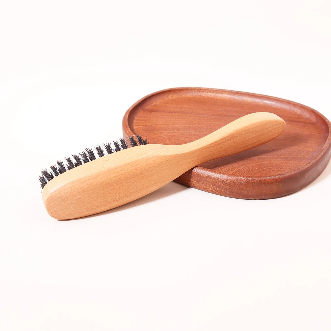 1pc of handle wooden wool or handle wooden bristle hair brush, with a hard bristle hair brush for hairstyle and beard styling