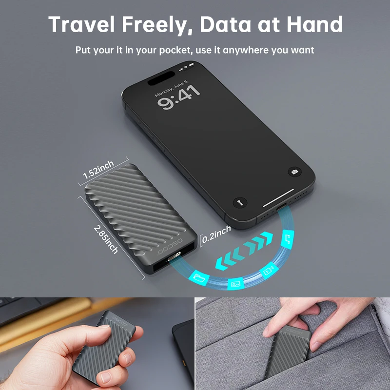 OSCOO 2100MB/s TypeC USB3.2 Portable SSD 1TB 2TB High Speed Solid State Drive 20Gbps External Storage PSSD For Laptop Phone
