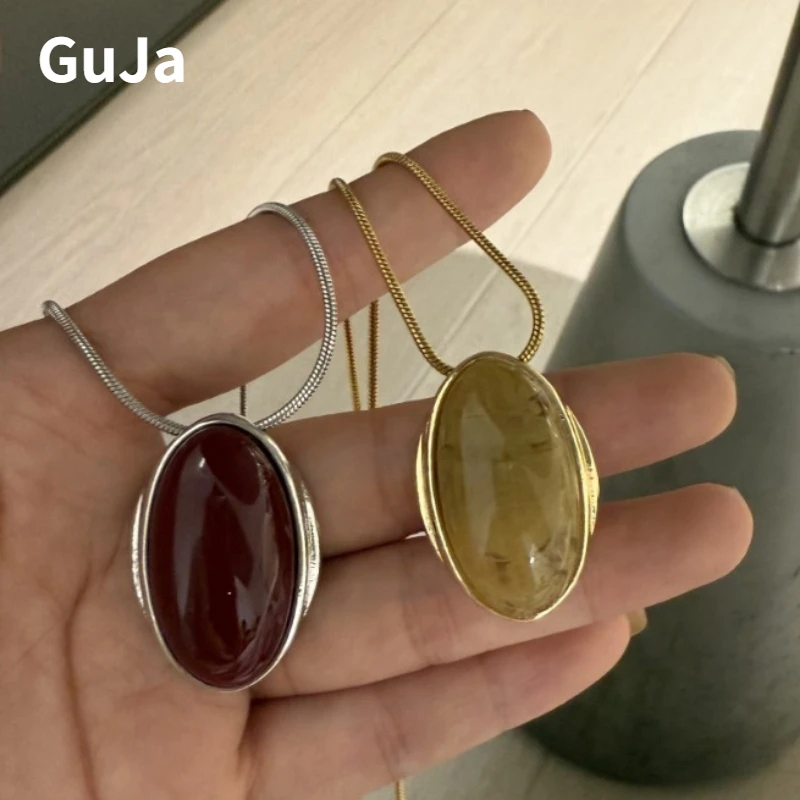 YoLuo Fashion Jewelry Vintage Temperament Oval Pendant Necklace For Women Party Gifts Simply Design Accessories 2025 Trend New