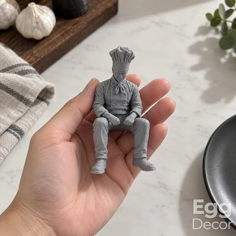 tired chef seated figurine, chef statue ornament, halloween christmas collectible decor, home desktop bookshelf edge sitter