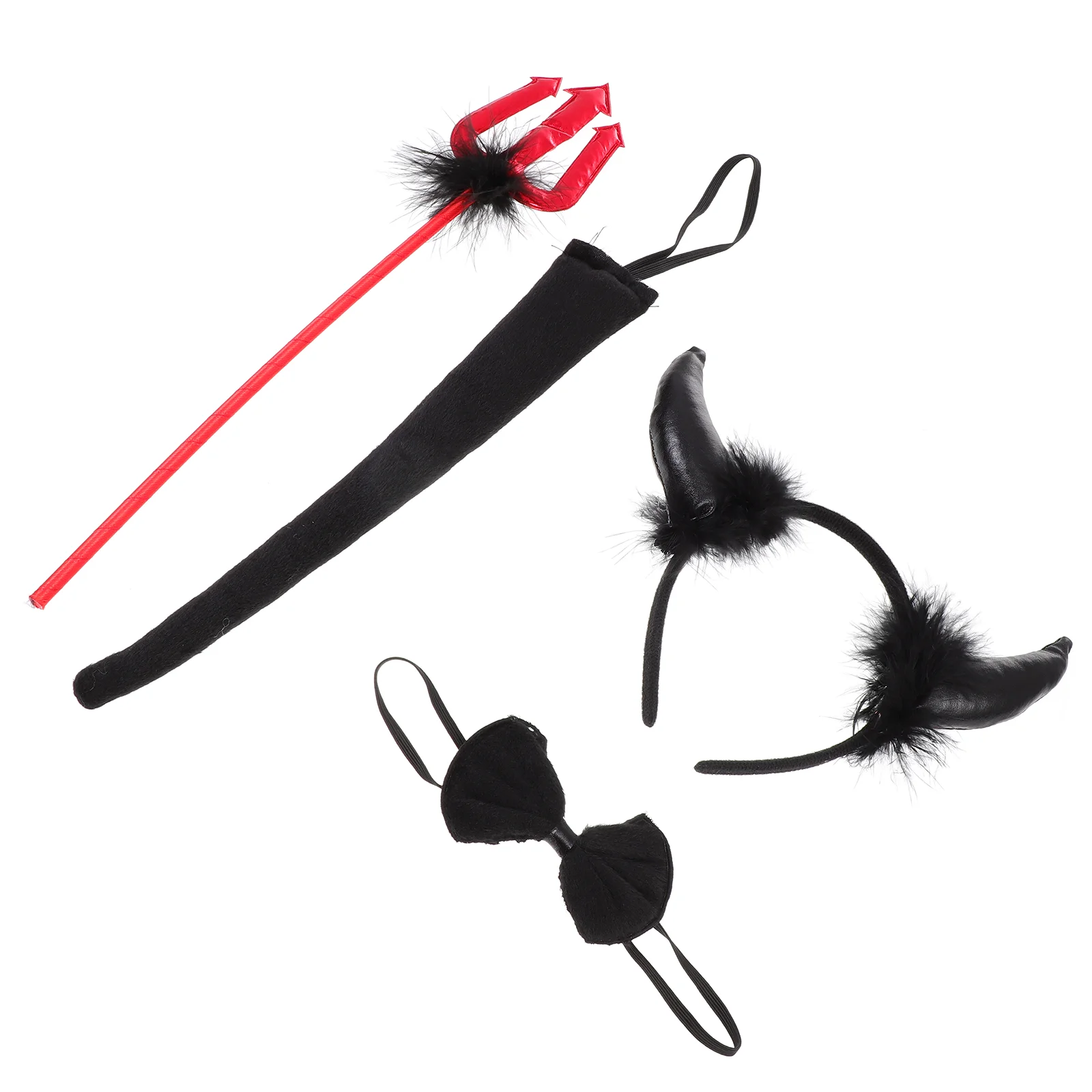 Demon Accessories Set Tail for Costume Halloween Party Cosplay Horns Polyester Headdress Headband