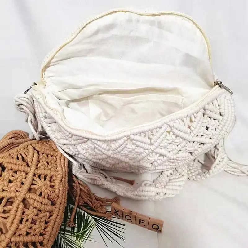 Boho Bags Crochet Bag Bohemian Change Purse Handwoven Cotton Shoulder Bag Crochet Tassel Beach Bohemian Purse For Women Girls