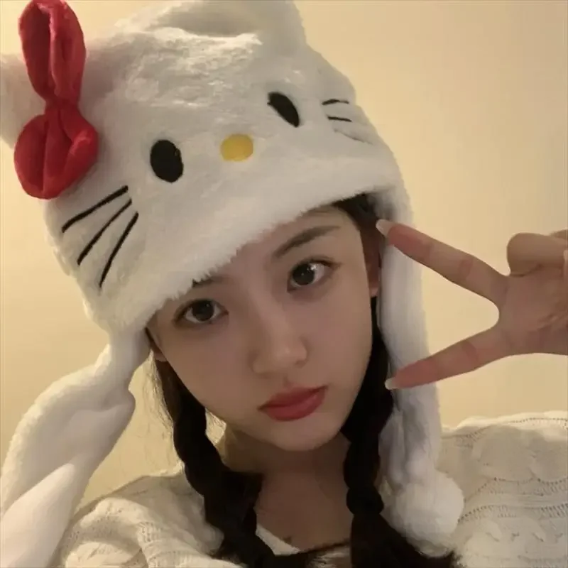 المرأة القطيفة قبعة Kawaii مرحبا كيتي أنيمي الخريف الشتاء الكرتون لطيف الحلو الفتيات رشاقته الدفء حماية الأذن مهرجان هدية