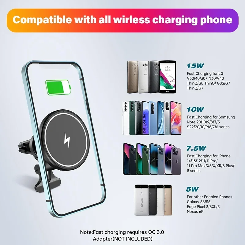 Magnetic Car Wireless Charger Mount for iPhone 12 13 14 15 Pro Max Mini Air Vent Car Phone Holder Stand Fast Charging Station