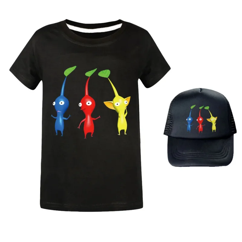 Hot Sale P-Pikmin Cartoon Kids T-Shirts Girls Clothes Baby Boys T Shirt Summer Short Sleeve Children Tops Can Add Cap