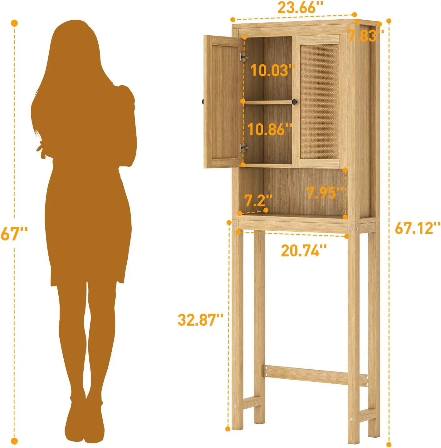 Above Toilet Bathroom Organizer with Adjustable Shelf, Behind Toilet Cabinet, Space Saver for Restroom, Bathroom, Laundry, Wood