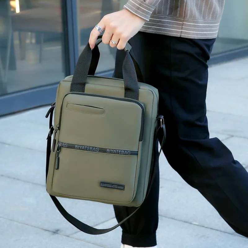 Men's vertical square handbag, waterproof and wear-resistant Oxford fabric, large-capacity computer storage single-shoulder bag