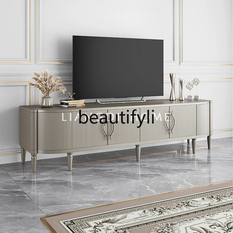 

Postmodern light luxury solid wood TV cabinet, living room video cabinet classical simple new champagne silver floor cabinet